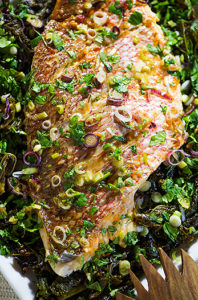 Steamed Red Snapper Over Kale - Monahan's Seafood Market | Fresh Whole ...