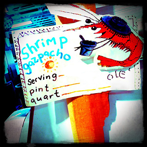 shrimp gazpacho sign